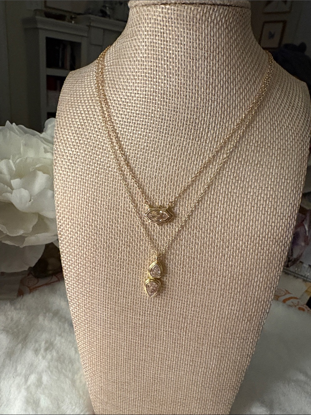 Gold Layered Pendant Necklace with Triple Teardrop Charms